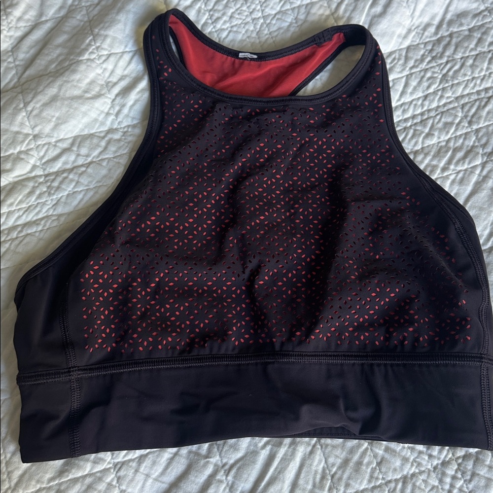 Lululemon Athletica Sports Bra Get your Peek On Deep Phantom + Red Orange 8 - Picture 4 of 5